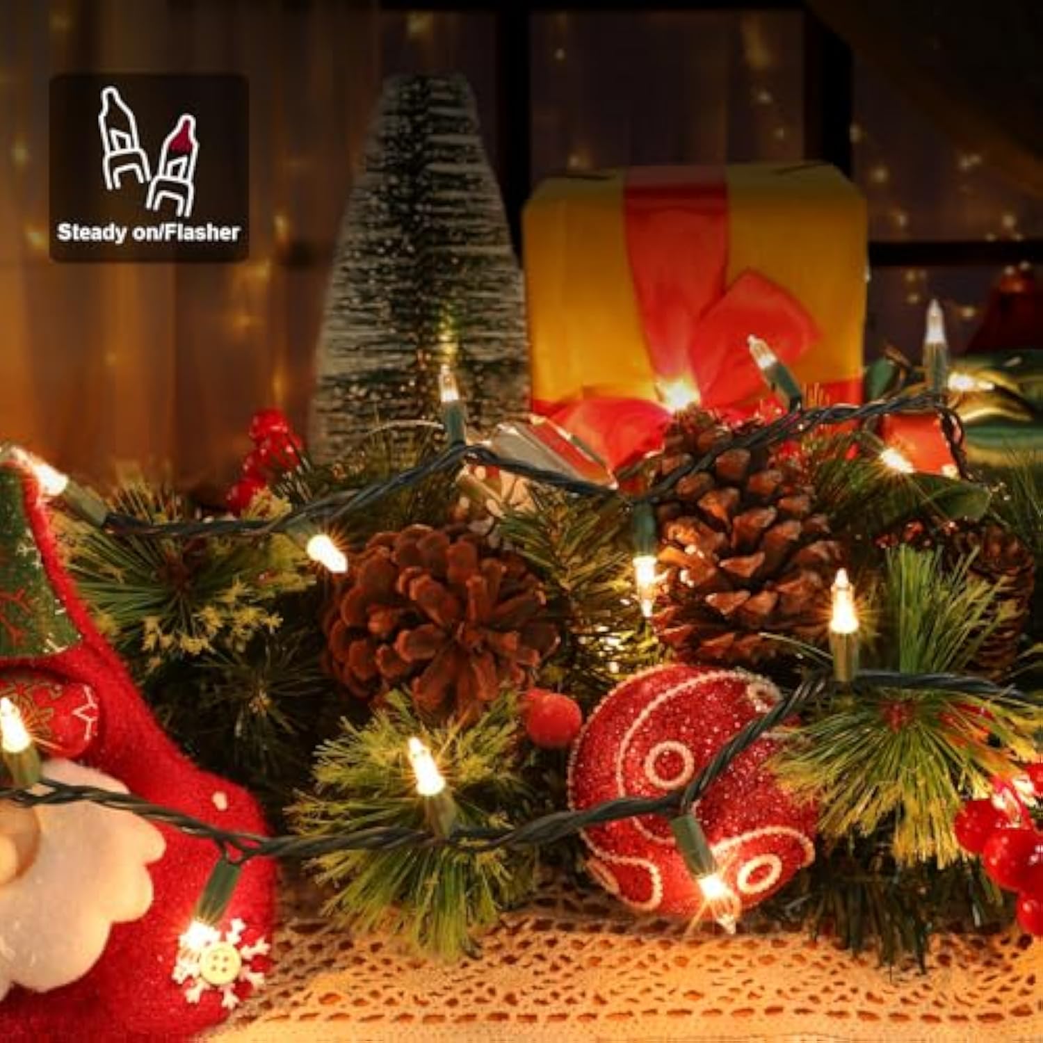 Christmas Lights 50 Count Clear Mini Lights Green Wire Ul Certified Connectable Warm White String Lights For Christmas D
