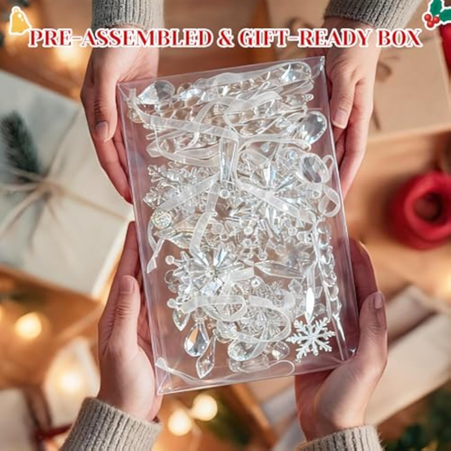 18-Piece Acrylic Christmas Tree Ornaments Ready to Hang Snowflake Decorations
