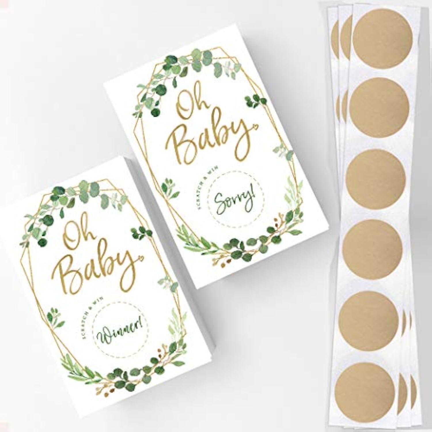 Baby Shower Game – Greenery Scratch Off Cards For Girl Or Boy, Botanical Theme, 30 Cards & Stickers