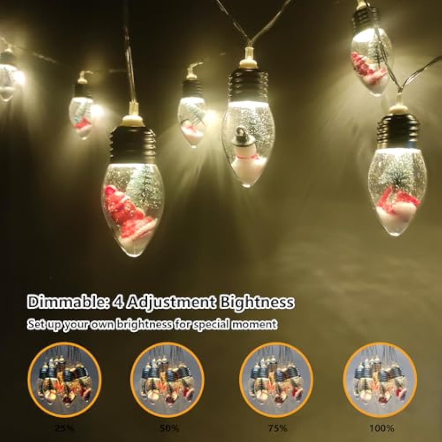 Christmas Lights 6.8Ft Led Christmas Tree Snow Globe Light 10 Shatterproof Edison Bulbs Battery Operated Light With Remo