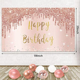 Rose Gold Happy Birthday Banner Backdrop With Confetti Balloon Garland