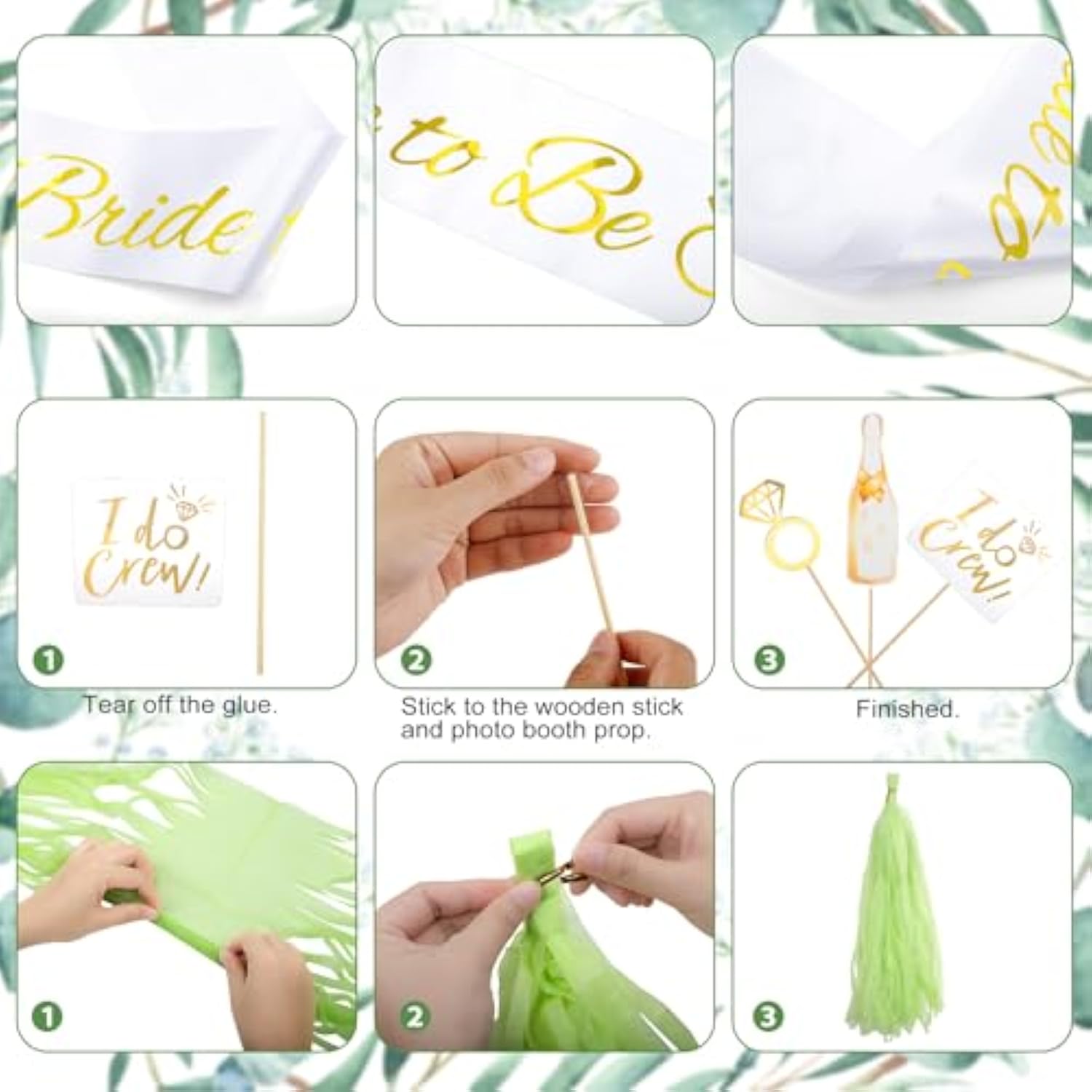 Bachelorette Party Decorations Supplies, Sage Green Bridal Shower Decorations Bride To Be Sash Veil, Nude White Gold Confetti Heart Balloons, Photo Booth Props, Fringe Curtains, Paper Tassels