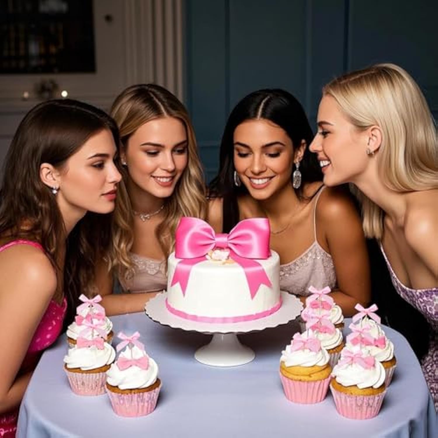 48Pcs Pink Bow Cupcake Toppers, Pink Bow Cake Topper Birthday Decorations, Mini Bowknot Cupcake Picks For Coquette Theme Party Decoration Bachelorette Bridal Engagement Wedding Baby Shower Party Decor