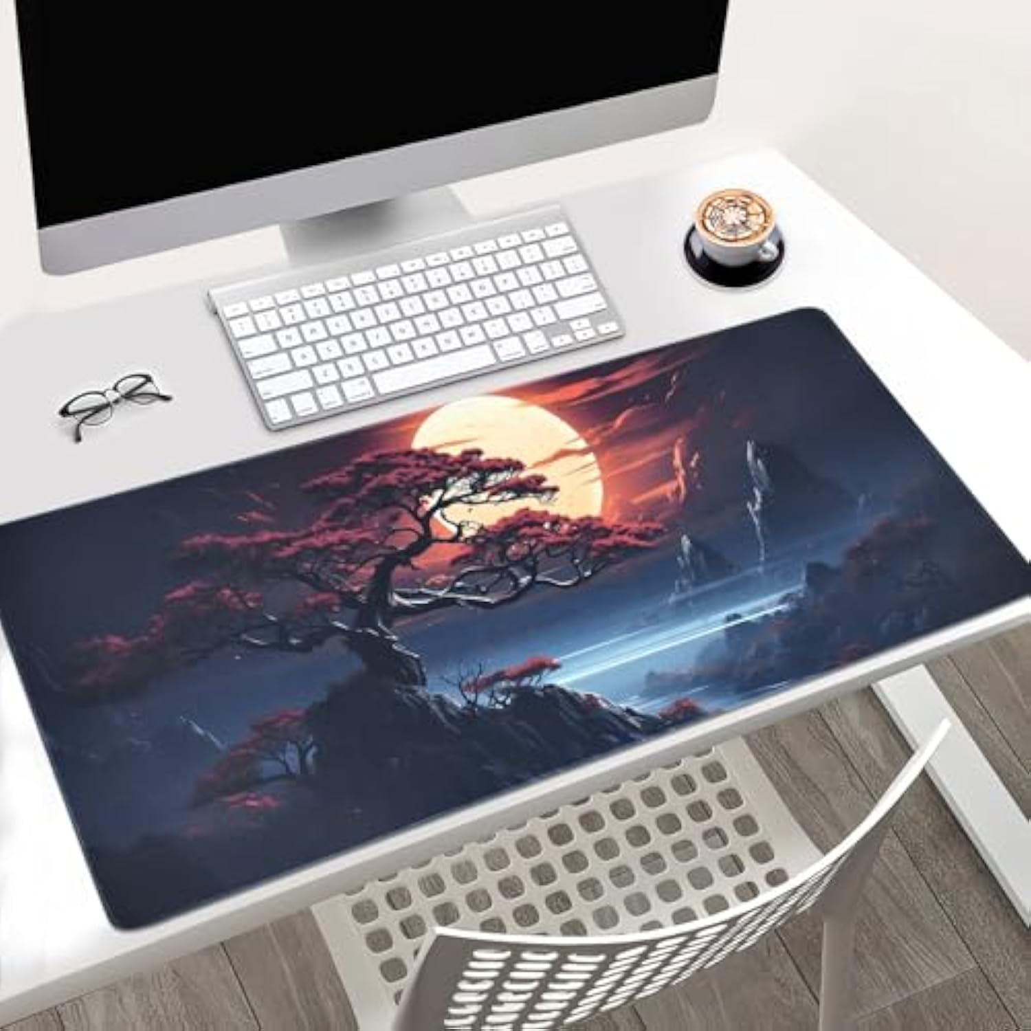 Large Gaming Mouse Pad, Japanese Art Landscape Design, 31.5 X 15.7 Inches, Extended Xxl Desk Mat,Non-Slip Base