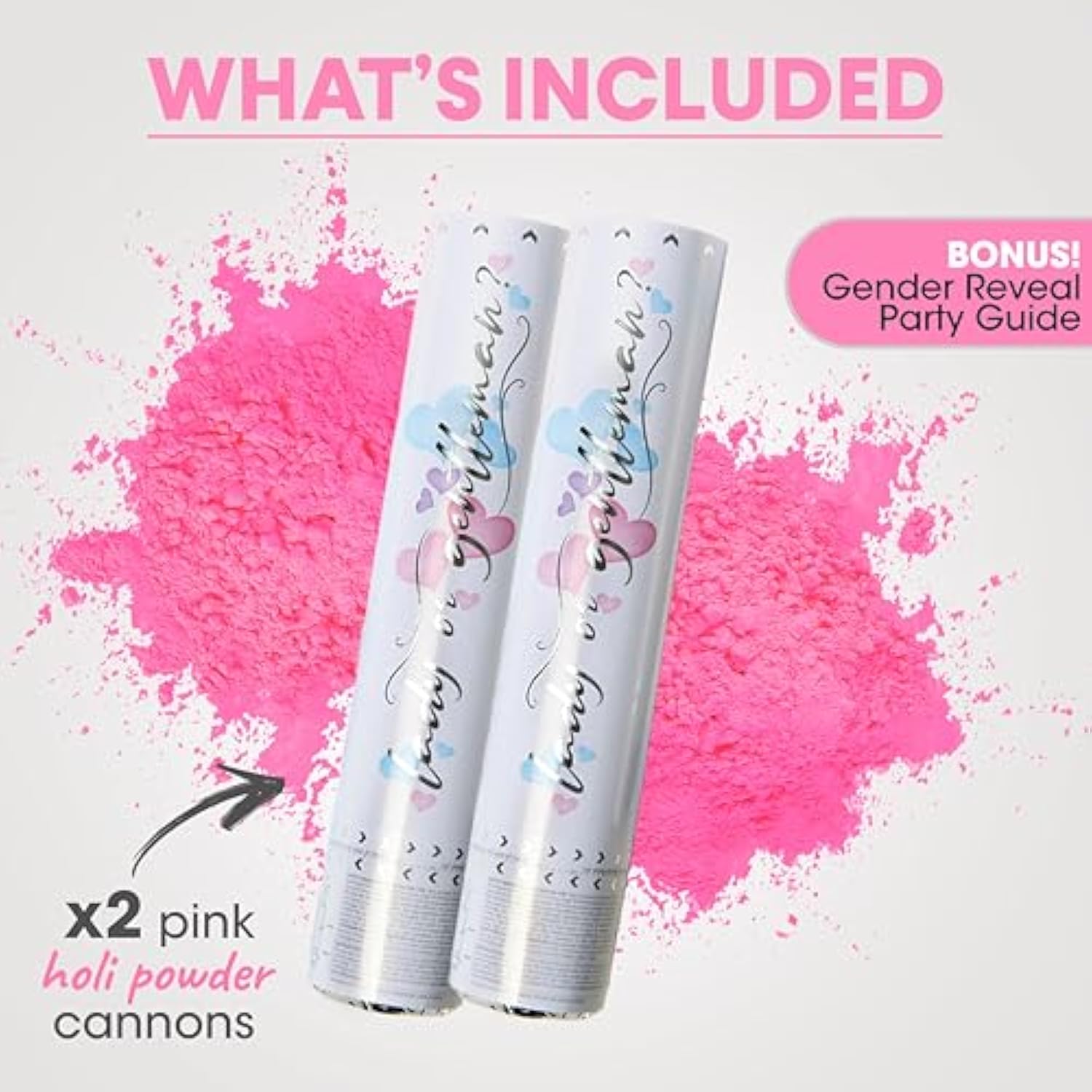Gender Reveal Confetti Cannon - Biodegradable Powder Party Poppers - Pink 2 Pack - Baby Girl Gender Reveal Smoke Bomb Party Cannons Confetti Poppers