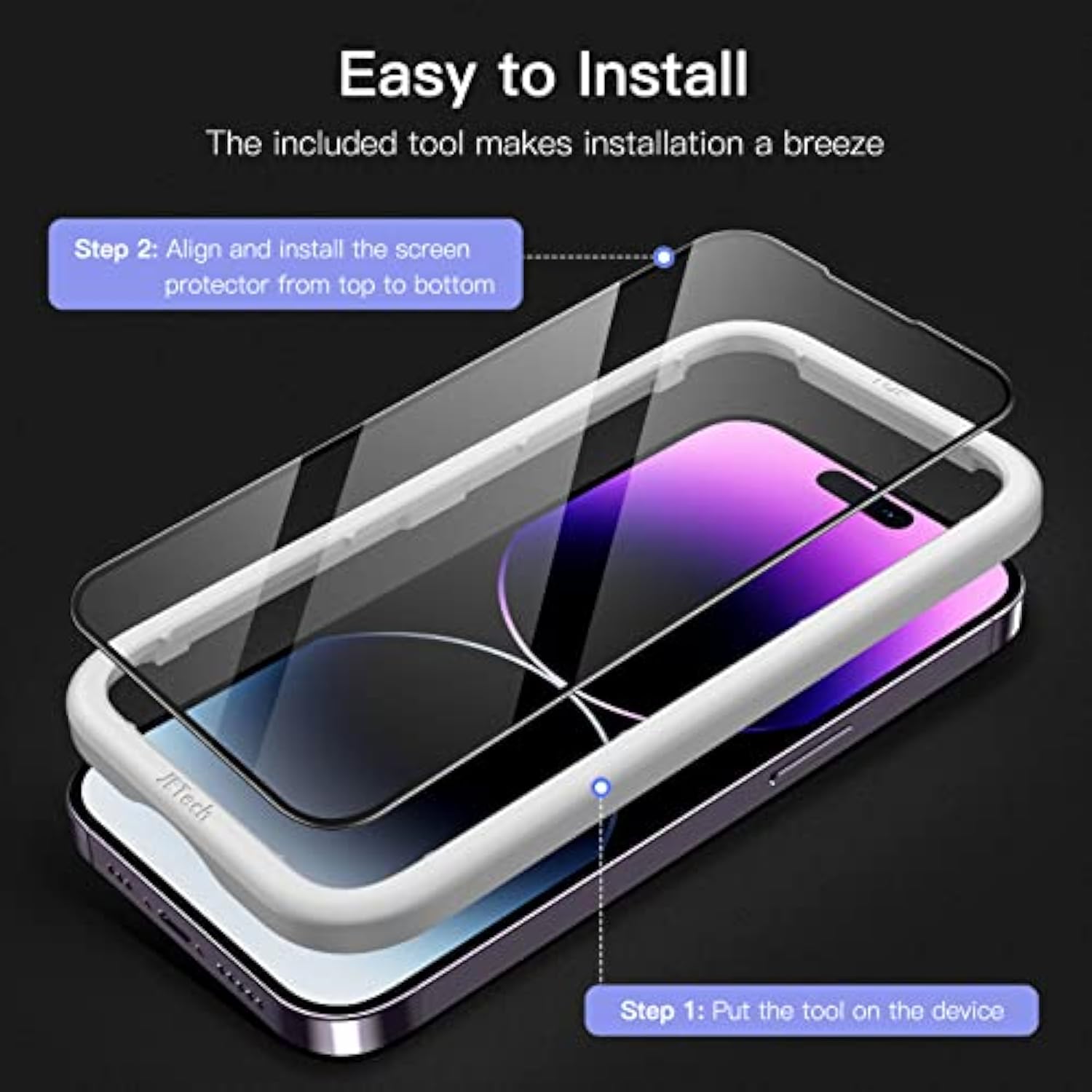 JETech Full Coverage Screen Protector for iPhone 14 Pro 6.1-Inch, Black Edge Tempered Glass Film with Easy Installation Tool, Case-Friendly, HD Clear, 3-Pack
