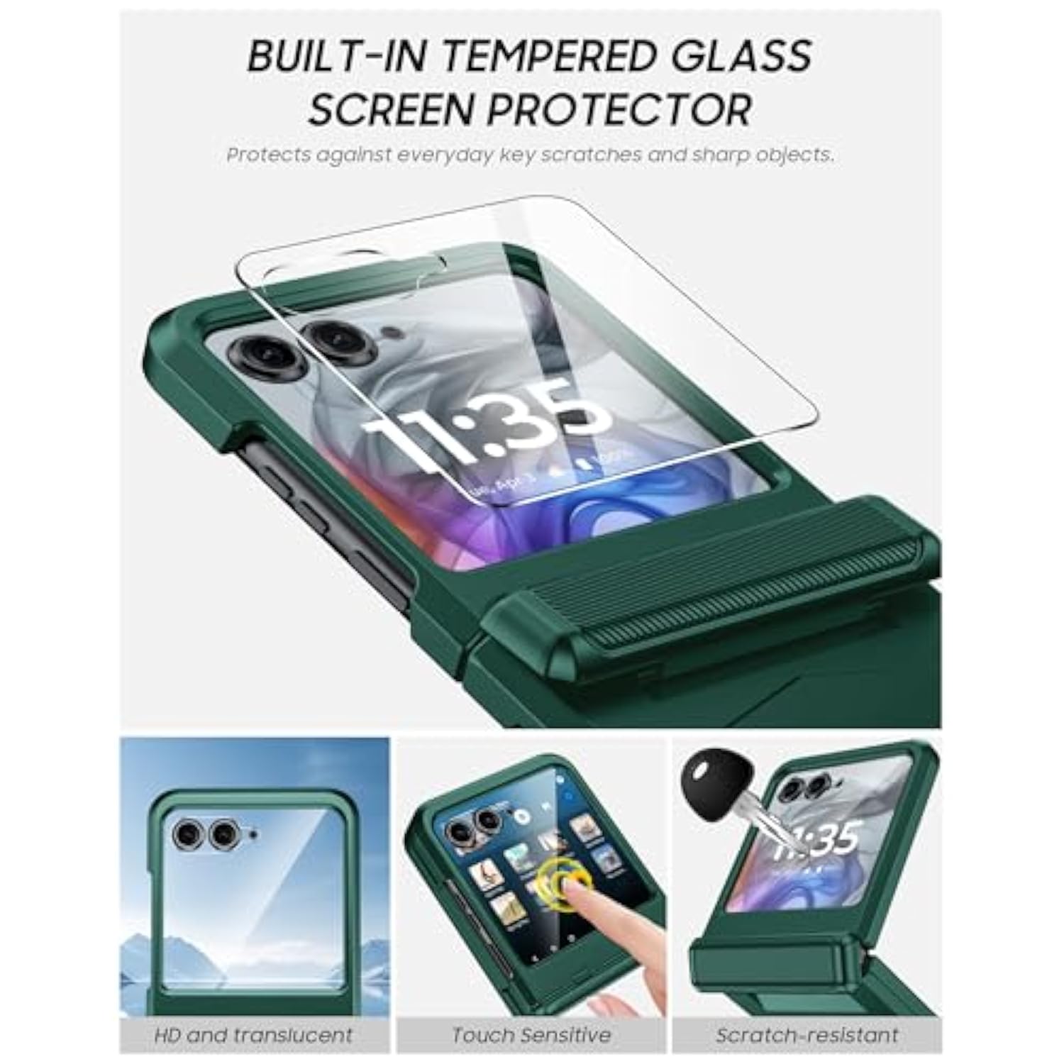 For Motorola Razr 2024 Case With Hinge Cover, Built-In Screen Protector Shockproof All-Inclusive Smartphone Cover Wireless Charging For Motorola Razr 2024(Green)