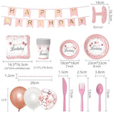 212Pcs Pink Rose Gold Party Supplies Set – Plates, Cups, Cutlery, Décor for 24