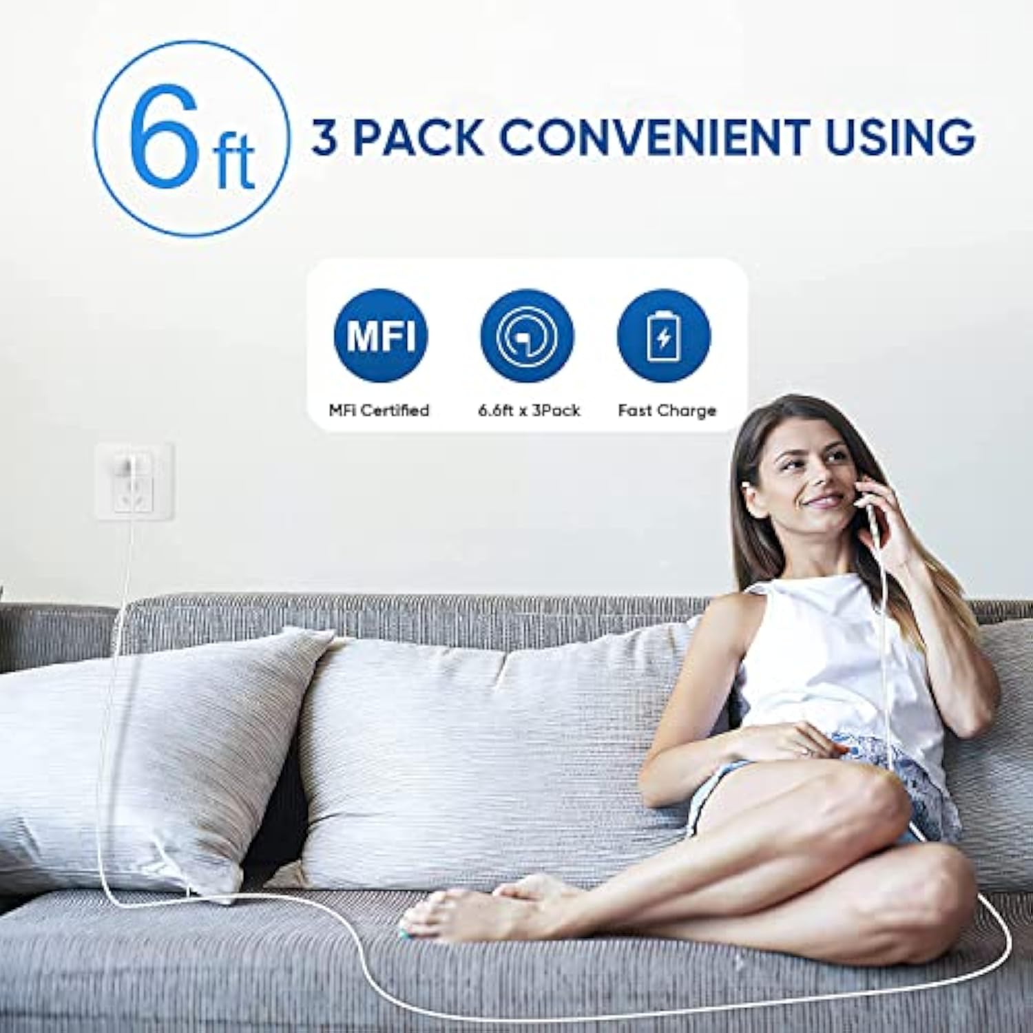 3 Pack Fast Charger Iphone,?Apple Mfi Certified?6Ft Iphone Charger Fast Charging Usb C Block Wall Adapter 6 Foot Type C To Lightning Cable For Iphone 14 Pro Max/14 Plus/13 Pro/12/12Pro/11/Xs/X,Airpods