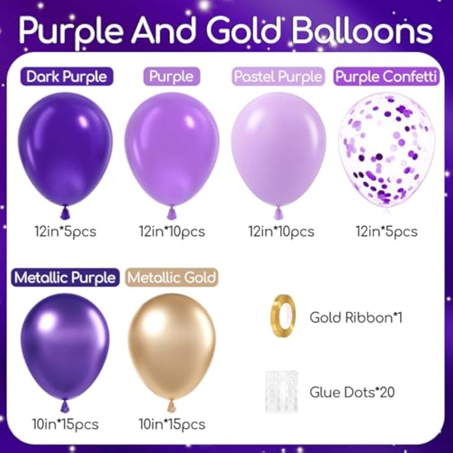 60pcs Purple Gold 12in Balloons with Confetti for Graduation Wedding & Party