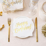 50Pcs Gold Happy Birthday Napkins - 3 Ply Disposable Paper Luncheon Napkin For Birthday Tableware Party Supplies - 6.5 X 6.5 In