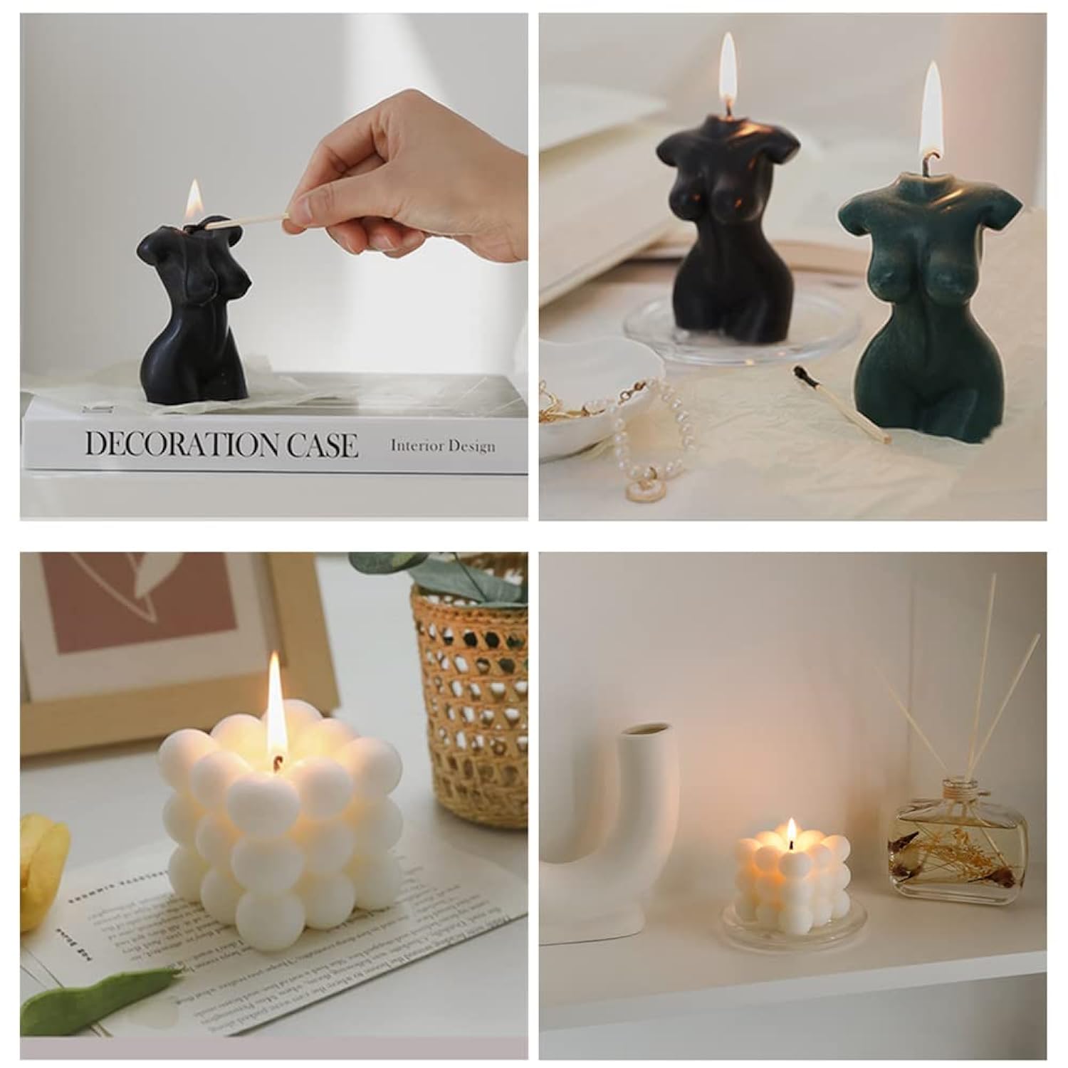2 Pcs Bubble Cube Candles And Female Body Shaped Candle,Handmade Soy Wax Scented Candle,Bedroom Bathroom Home Aesthetic Decor Candle (Black +White)