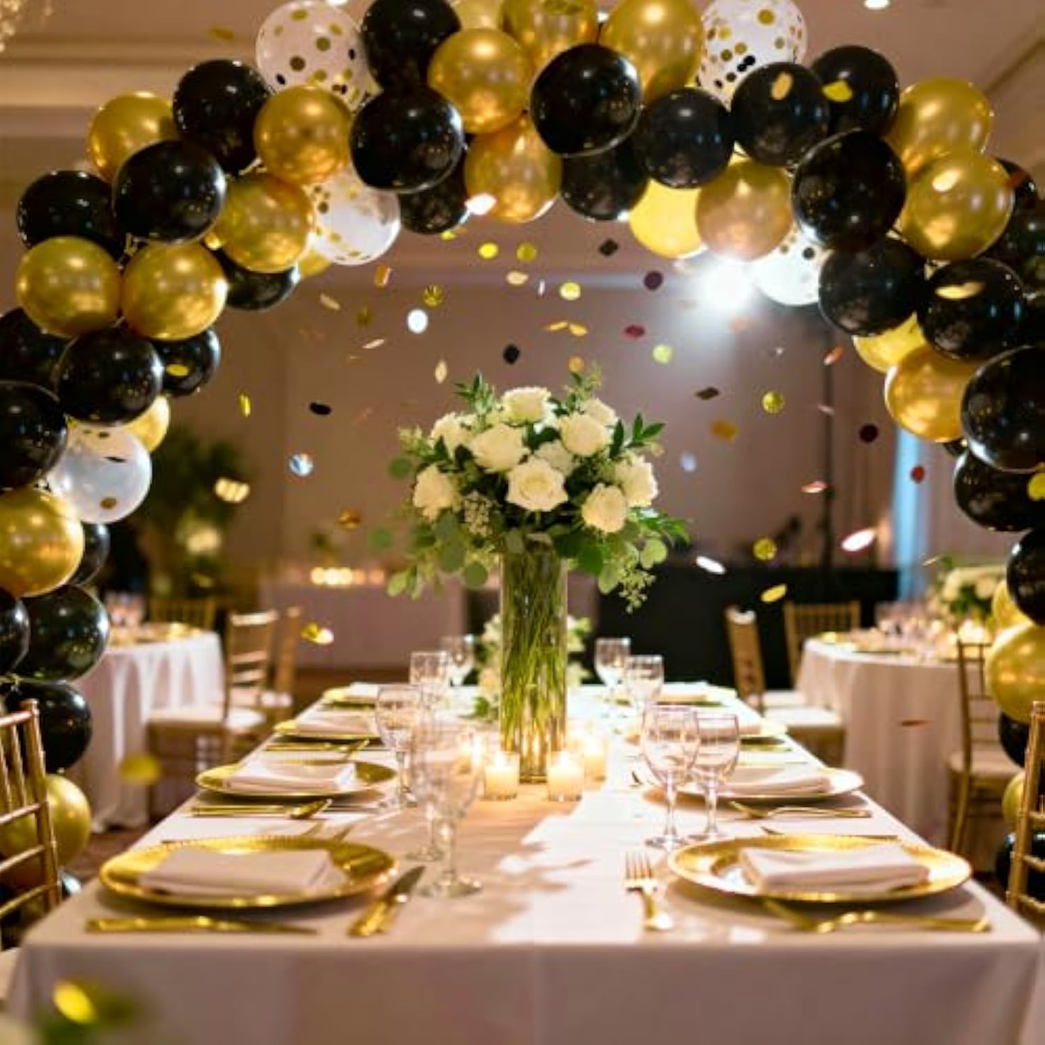 50pcs 12 Inch Black Gold Balloons Confetti Party Decorations for Birthday Wedding