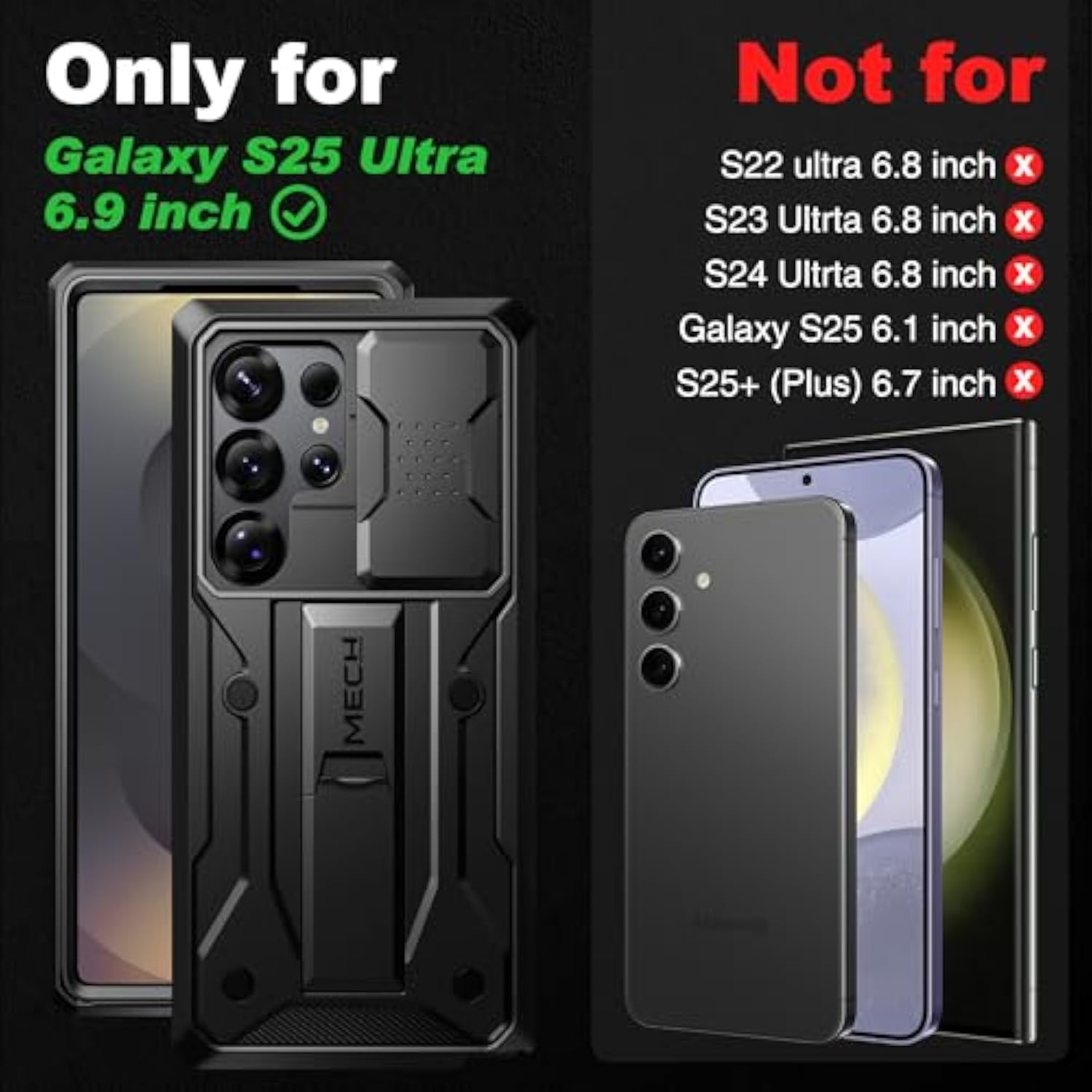 Samsung Galaxy S25 Ultra Case, Shockproof with Slide Camera Cover, Stand & Clip