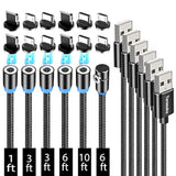 Magnetic Charging Cable 6-Pack [1Ft/3Ft/3Ft/6Ft/6Ft/10Ft], 3 In 1 Nylon Braide
