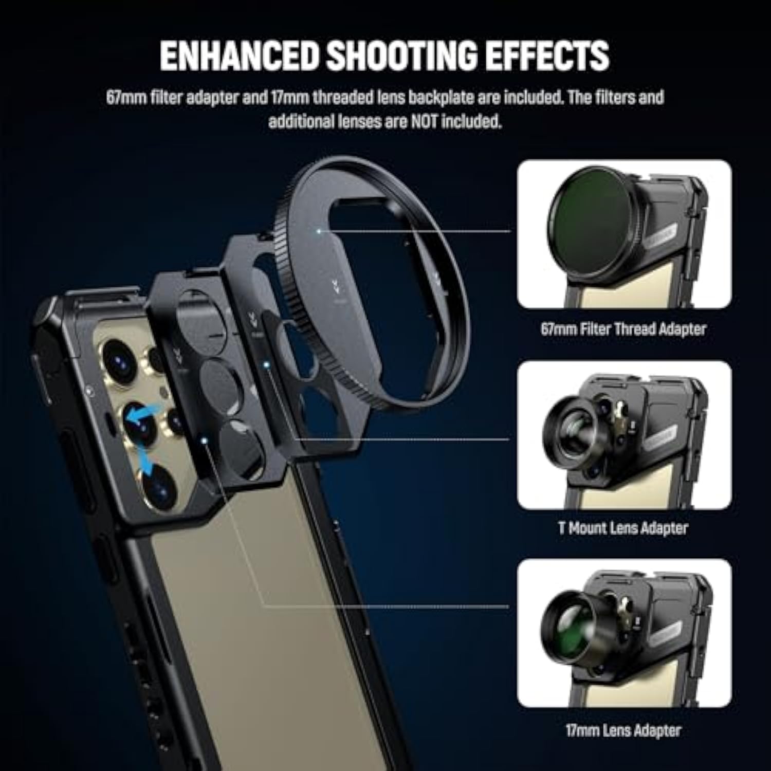 Neewer S24 Ultra Phone Cage With 67Mm Filter Adapter, 17Mm Lens Backplate, T Mount Lens Adapter, Smartphone Video Rig Stabilizer Compatible With Samsung Galaxy Moment T Series Lenses,