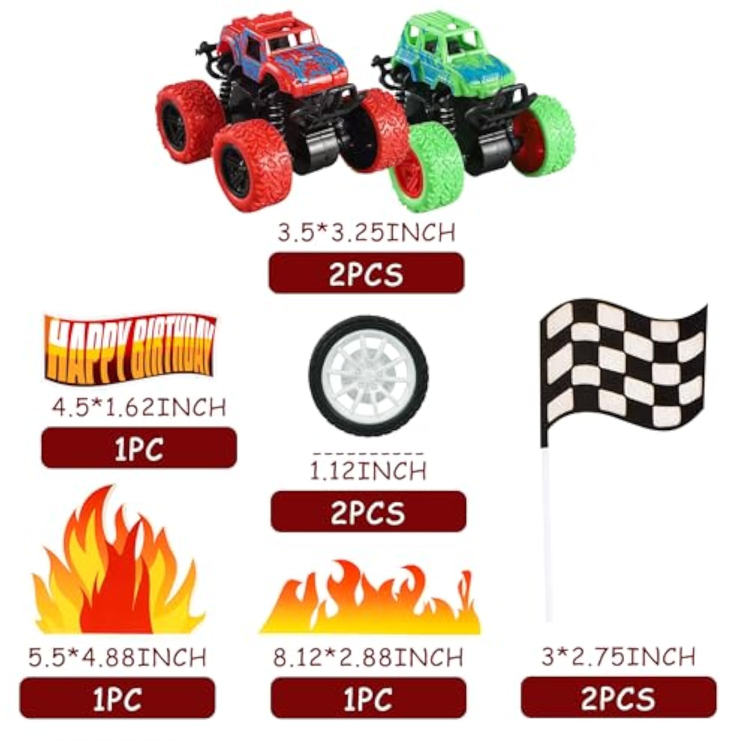 Truck Cake Toppers Truck Cake Decorations Flame Blaze Wheel Race Car Cake Toppers For Kid Boy Truck Themed Racing Car Party Decorations Supplies (Truck)
