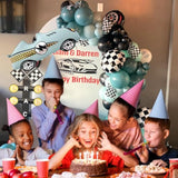 Race Car Balloon Garland Arch Kit 154Pcs Dusty Blue Black Latex Balloon Wheel Checkered Foil Balloons For Race Car Baby Shower Party Two Fast Birthday Party Decorations