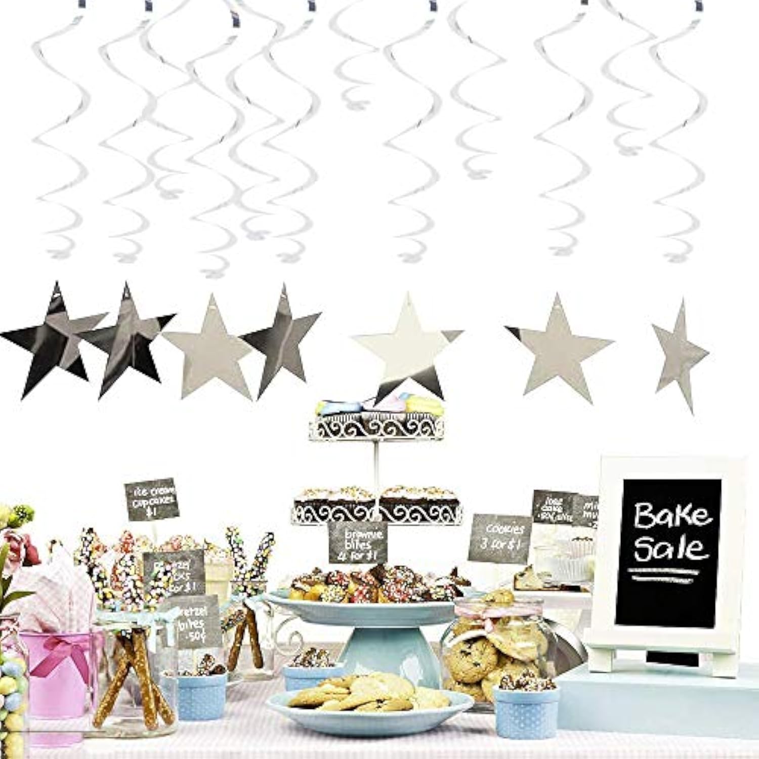 15PCS Silver Star Hanging Swirl Decorations for Party, Wedding, Baby Shower