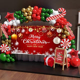Christmas Balloon Arch Kit, 163PCS Christmas Party Decorations with Large Backdrop for Photography, Red Green Gold, Candy Cane, Red Star, Gift Box Foil Balloons for Party Decor