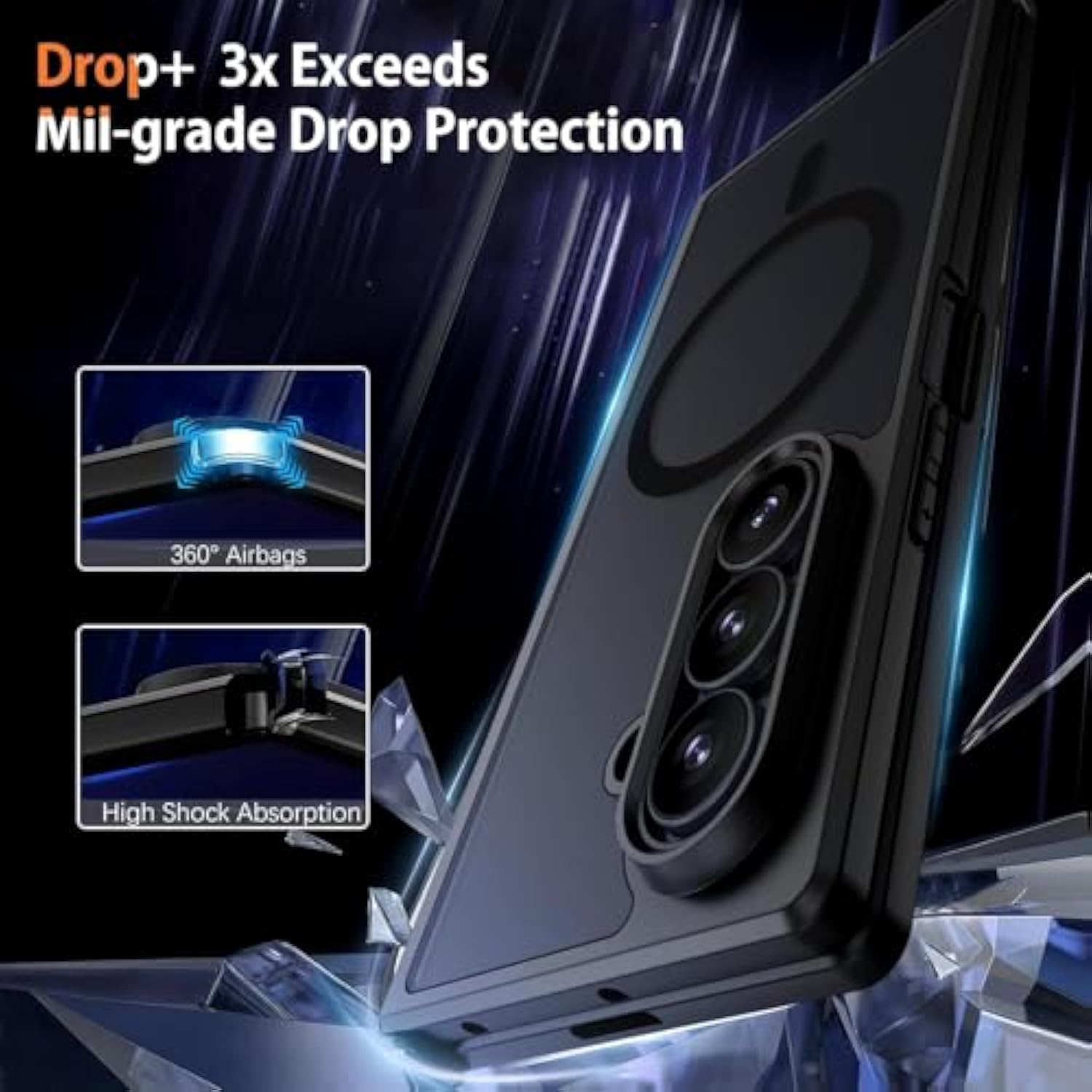 Magnetic For Samsung Galaxy Z Fold 7 Case [Compatible With Magsafe], Military Grade Hinge Protection Translucent Matte Anti-Yellow Slim Shockproof Phone Case For Samsung Z Fold 7 8.0", Black