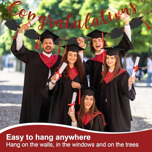 Class of 2026 Graduation Decorations Pre-Strung Glitter Congratulations Banner with Grad Cap Banner Graduation Garland for High School College 2026 Grad Party Supplies(Purplish Red)