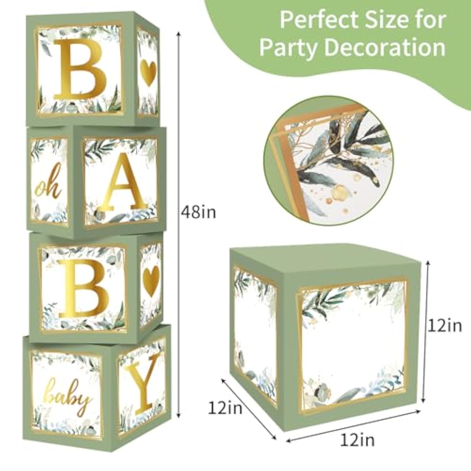 4PCS Sage Green Baby Boxes with Letters for Baby Shower Gender Reveal Birthday Party