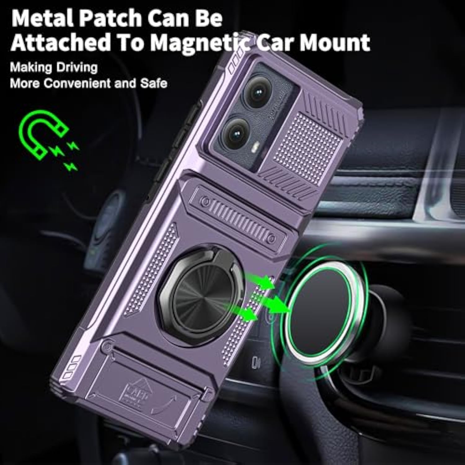For Motorola Moto Edge 5G 2024 Case With Card Holder [Store 2 Cards] + 360° Rotated Ring Holder Kickstand Heavy Duty Shockproof Wallet Phone Case Cover For Motorola Edge 2024, Purple