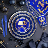 Royal Prince Baby Shower Decorations Party Tableware Boys - Blue Gold Little Prince Baby Boy Decorations Supplies, Plate, Napkin, Cup, Cutlery, Prince Baby Boy Table Decorations | Serve 24
