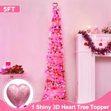 Valentines Day Decorations 5Ft Pink Valentines Christmas Tree With Lights Timer Battery Operated Pop Up Artificial Tree With Heart Ornaments, Heart Topper Decorations For Indoor Home Outdoor Office
