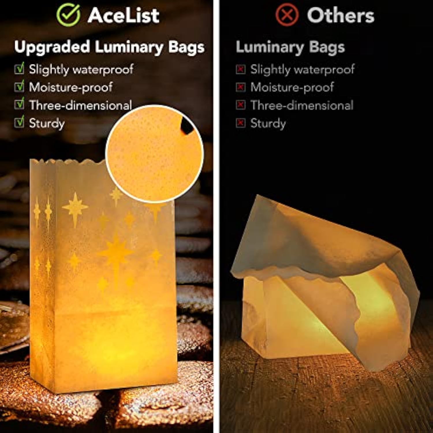 30 Pcs Luminary Bags With 30 Pcs Flameless Candles Flickering Tea Lights Candles Battery Operated Led Tea Lights For Wedding Party Valentine'S Day, Christmas Decoration - Meteor