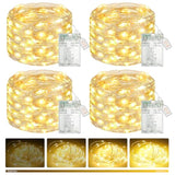 4 Pack Fairy Lights Battery Operated With Timer, 16.4 Ft 50 Led Silver Wire Twinkle String Lights 8 Modes Dimmable Water