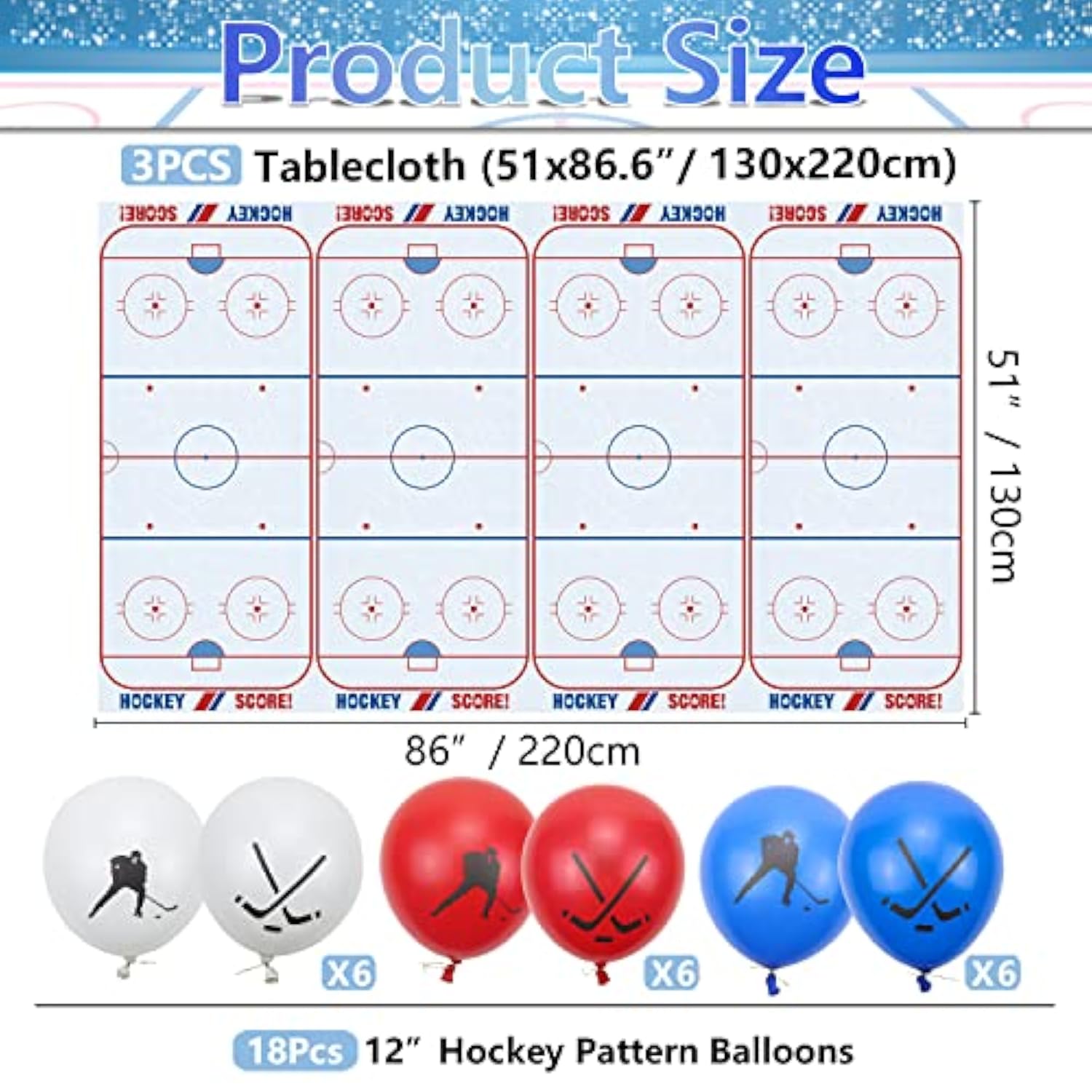 Hockey Party Decorations - 3 Pcs Ice Hockey Tablecloths, 18 Pcs Hockey Balloons Disposable Plastic Ice Hockey Rink Table Cover For Sports Event Game Day Hockey Birthday Party Supplies