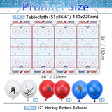 Hockey Party Decorations - 3 Pcs Ice Hockey Tablecloths, 18 Pcs Hockey Balloons Disposable Plastic Ice Hockey Rink Table Cover For Sports Event Game Day Hockey Birthday Party Supplies