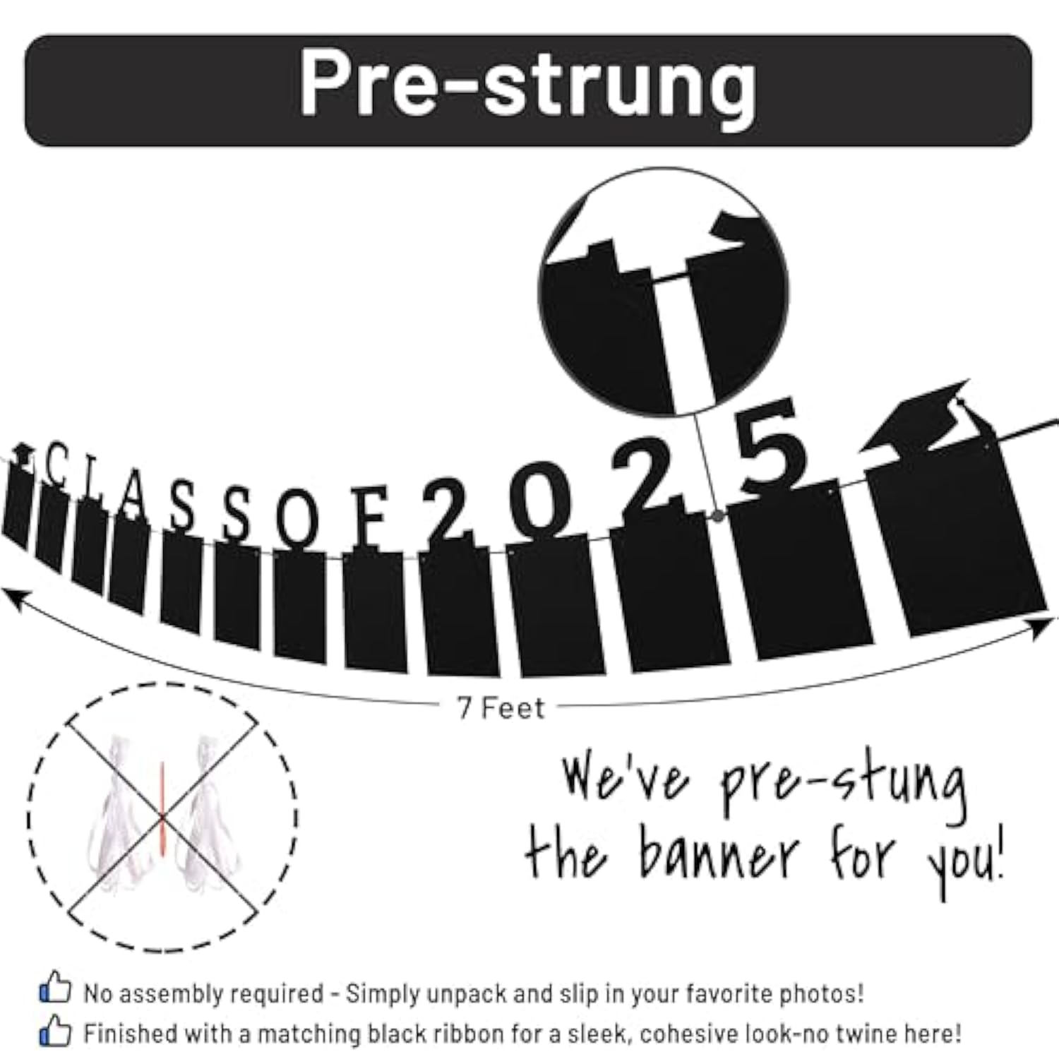 Class Of 2025 Graduation Photo Banner | Graduation Decorations 2025 | Class Of 2025 Party Decorations For College Senior/High, Middle/Junior, Kindergarten | Pictures Display (Pre-Strung)