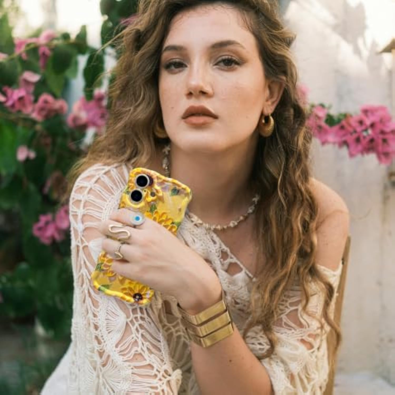 Double Sunflower Yellow Oil Painting Flower Phone Case for iPhone 17