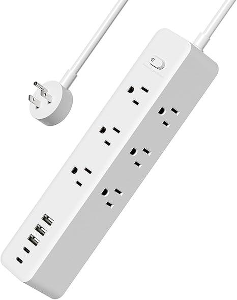 Surge Protector Power Strip 9 Outlets 5 USB Ports 2 USB C 5FT Flat Plug White