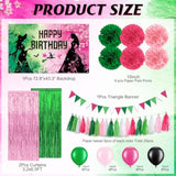 Pink And Green Birthday Party Decorations, Witch Themed Happy Birthday Backdrop Banner Balloons Paper Pom Poms Paper Tassel Foil Fringe Curtains For Girls Princess Birthday Party Supplies Decorations
