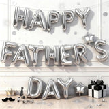 Happy Father's Day Balloons, Silver 16 Inches Father Foil Letter Balloons with Star Heart Balloon for Father's Day Dad Birthday Appreciation Family Gathering Celebration BBQ Party Decorations Supplies