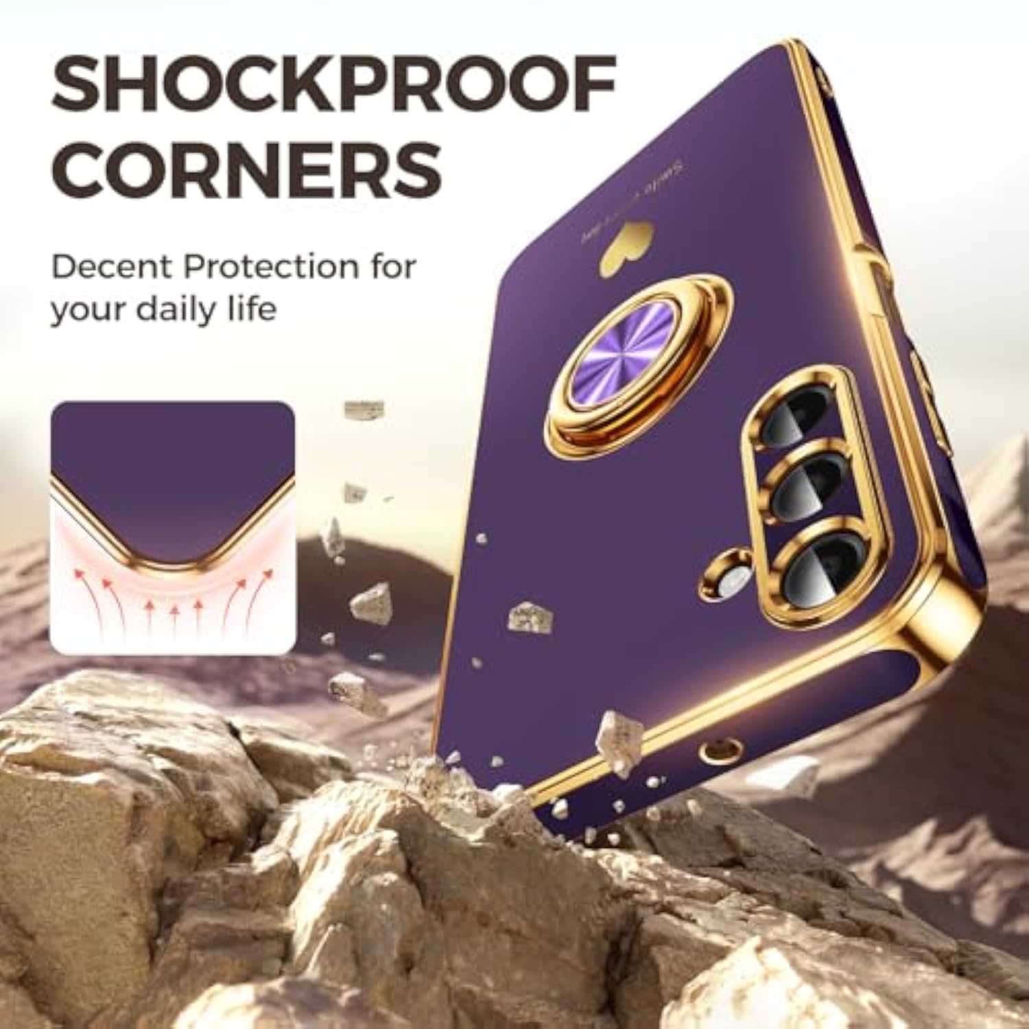 Luxury Gold Edge Plating 2 Pack Screen Protector Case for Samsung Galaxy A15 5G - Purple