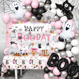 113pcs Pink & Black Halloween Balloon Garland Kit with Happy Boo Day Banner