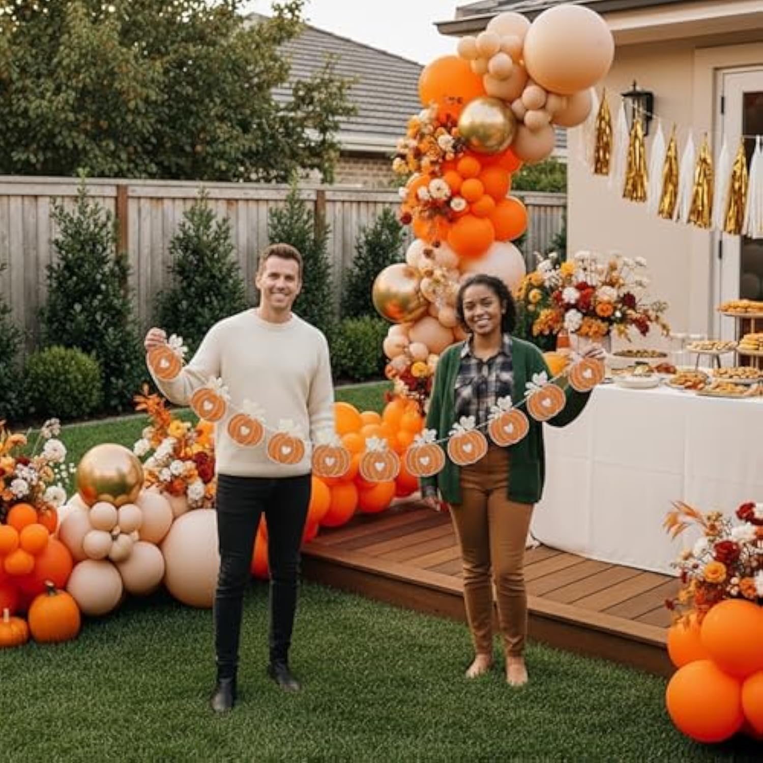 Fall Pumpkin Balloon Garland Kit: Orange, Gold & White - Baby Shower Decor