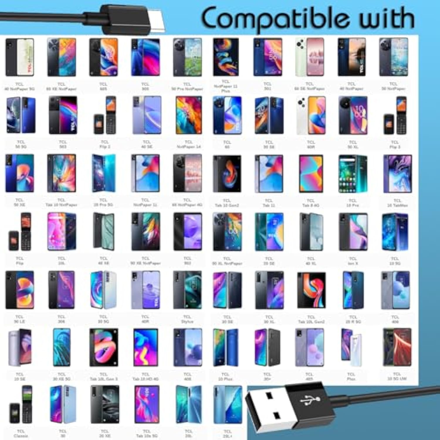 Tcl Phone Charger Usb A To Usb C Cable 5Ft Charging Cord Compatible For Tcl 60 Xe Nxtpaper 5G/50 Pro/40/30/20/10 Gen 2/3/Se/Xl, 605/505/503/408/Nxtpaper 14/11 Plus, Stylus/Plex/Ion X/Classic, Flip 3/2