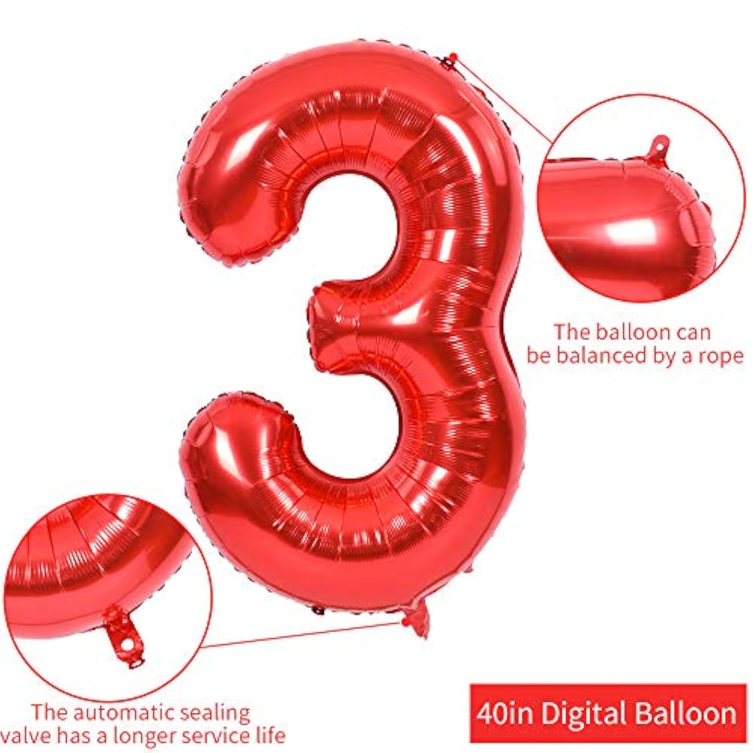 40-Inch Red Number Balloons 0–9 Foil Helium Birthday Party Decorations
