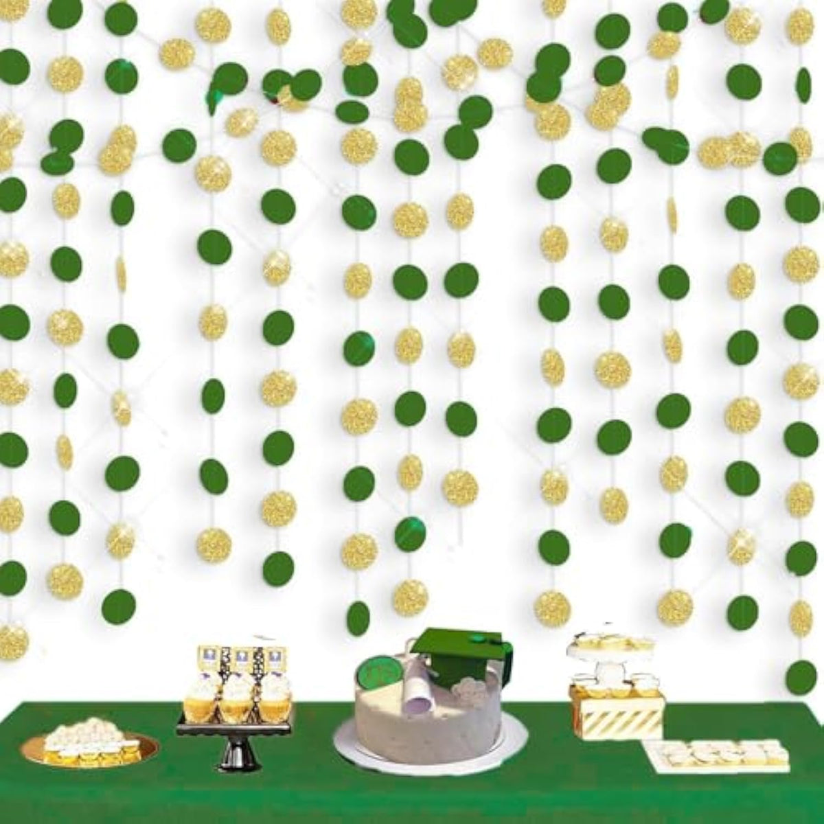 Graduation Party Decorations Green Gold 2025/Green Gold Graduation Decorations/Glitter Gold Green Birthday Party Decorations/St. Patrick’S Day Decorations/2Pcs Paper Circle Garlands