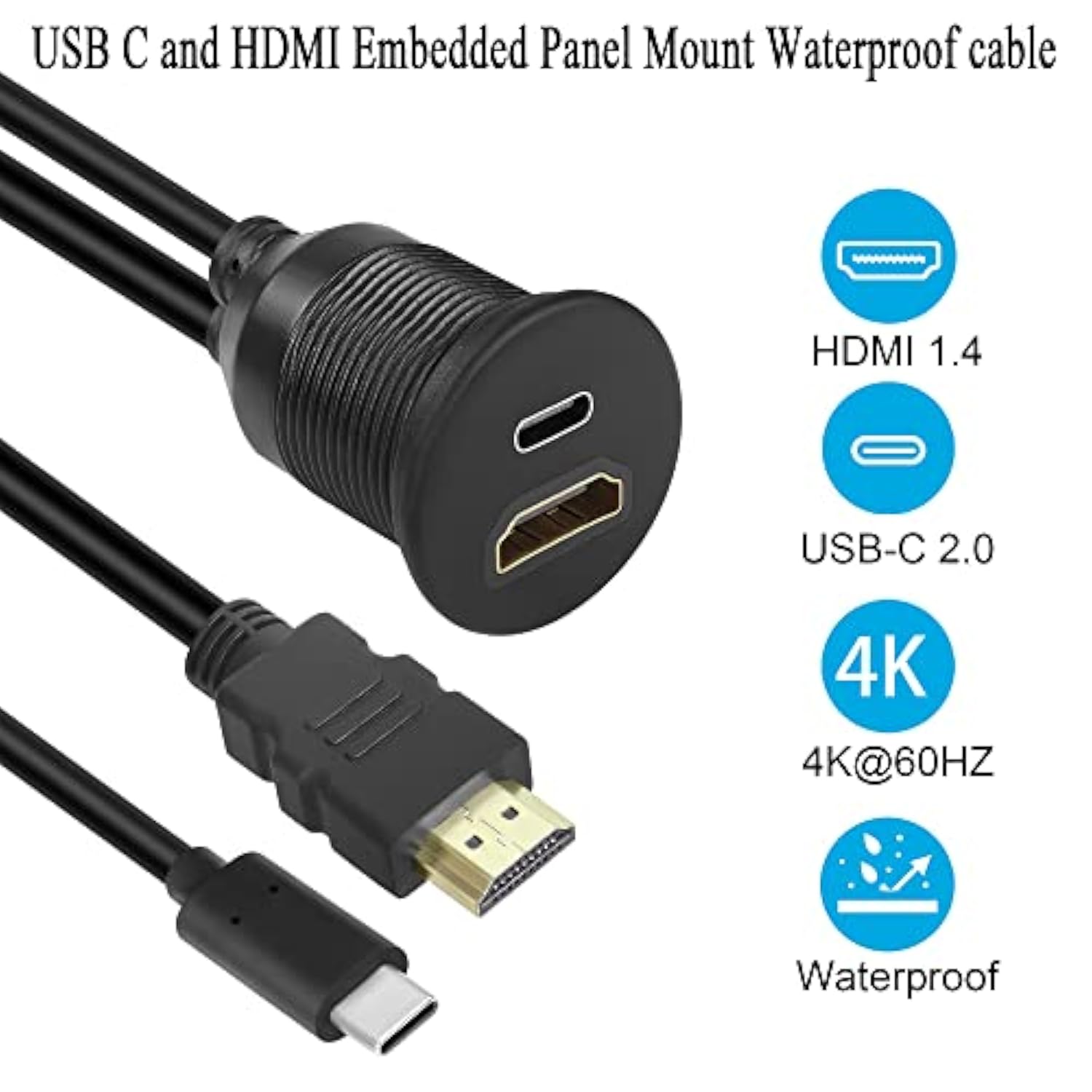 Usb C&Hdmi Threaded Flush Mount Waterproof Cable Adapter Usb C 2.0+Hdmi 1.4 Ma