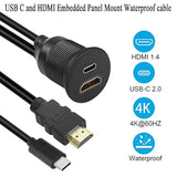 Usb C&Hdmi Threaded Flush Mount Waterproof Cable Adapter Usb C 2.0+Hdmi 1.4 Ma