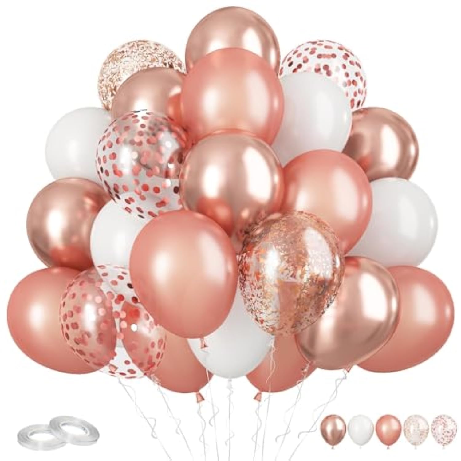 Rose Gold And White Balloons, 60Pcs Pearl Rose Gold Balloons, 12 Inch Metallic Rose Gold Confetti Balloons Helium Rose Gold Latex Balloons For Baby Shower Wedding Birthday Party Decorations