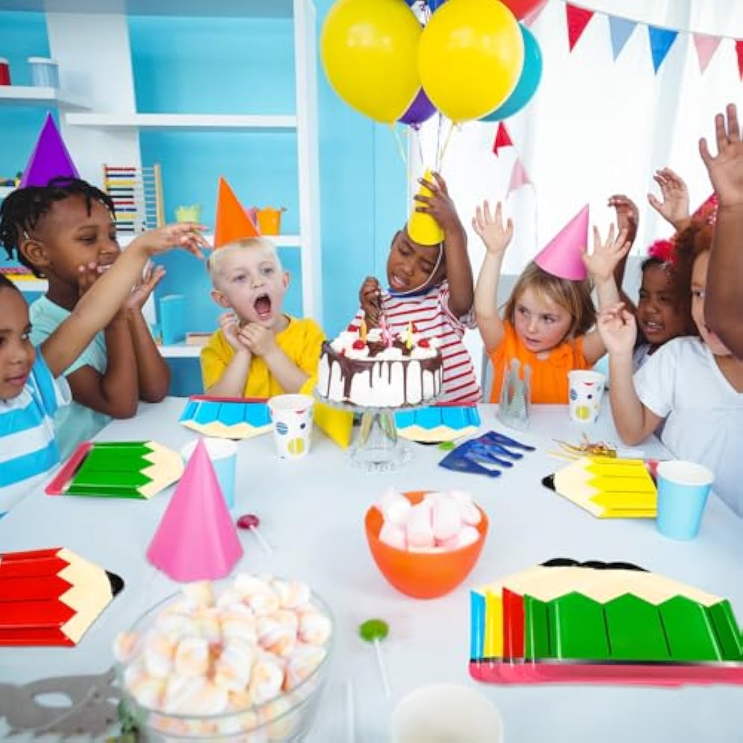 40 Pcs Pencil Shaped Paper Plates – 9 Inch 4 Colors Disposable Plates For Back To School, First Day Of School, Teacher Appreciation, Kids Birthday, Kindergarten Graduation Classroom Party Supplies