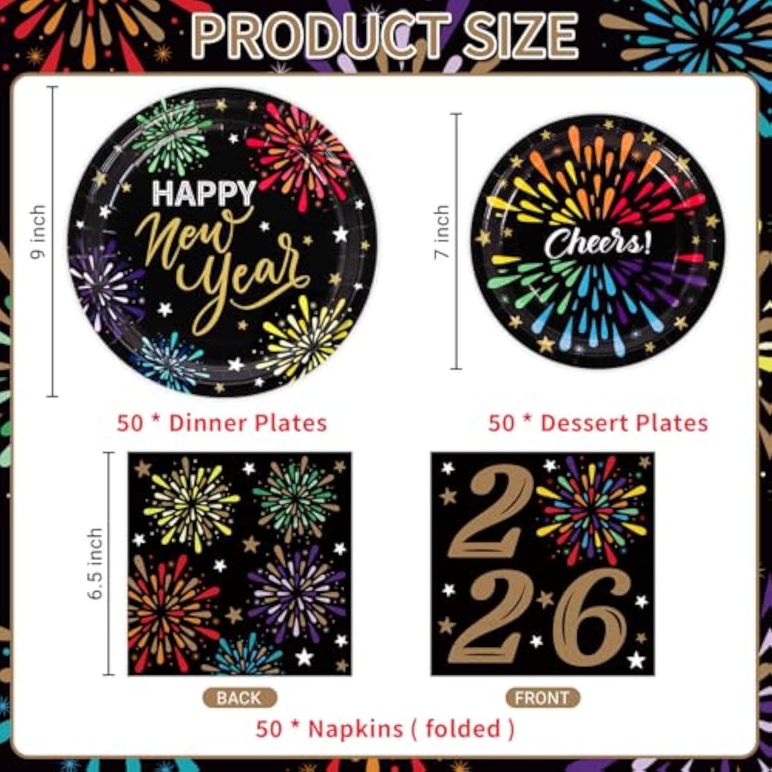 2026 New Year Disposable Tableware Set 150pcs Plates and Napkins for 50